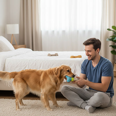 Jouet pour chien UltraResistant bleu, blanc, brun debout chien