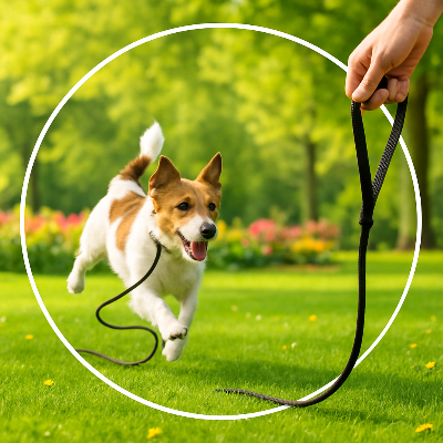 Longe chien KiwisCanineLeash noir cerceaux chien