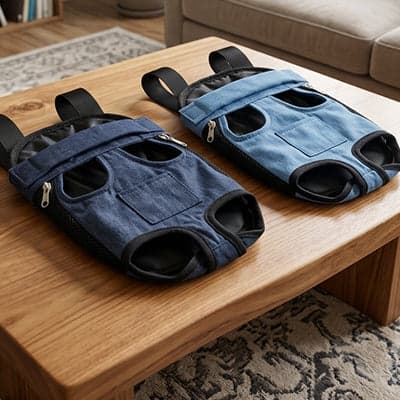 Sac de transport chien SecureComfort bleu jean bleu marine table chien
