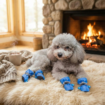 Chaussure chien DagShaes bleu, gris coucher chien