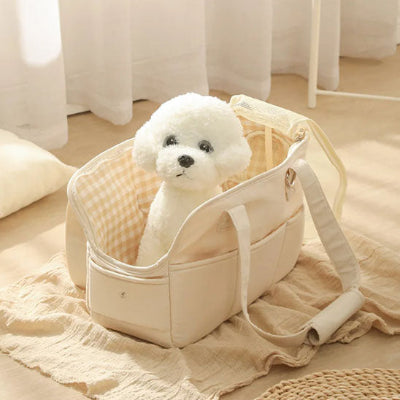 Chien sac de transport carpets beige blanc plancher dedans chien