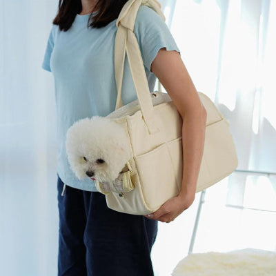 Chien sac de transport carpets blanc beige épaule chien