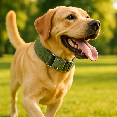 Collier chien noir LeatherDog vert courir chien