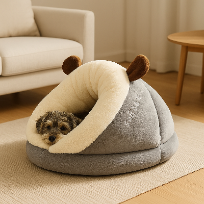 Coussin pour chien CushDog gris coucher brun chien