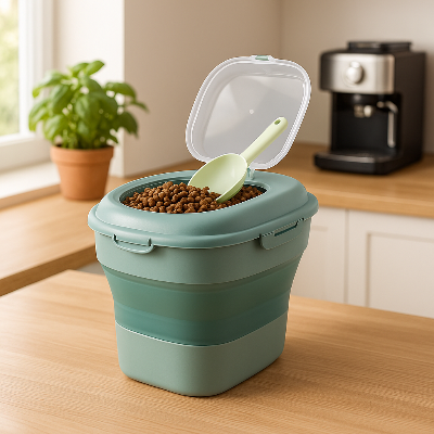 Distributeur de croquettes pour chien freshguard table vert chien