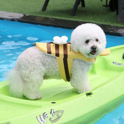 Gilet de sauvetage chien buzzsafe jaune, blanc abeille chien