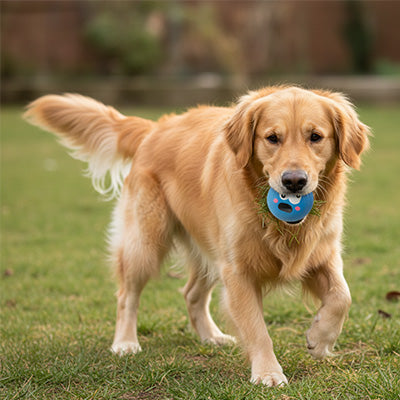 Balle chien UltraResistante bleu debout brun chien