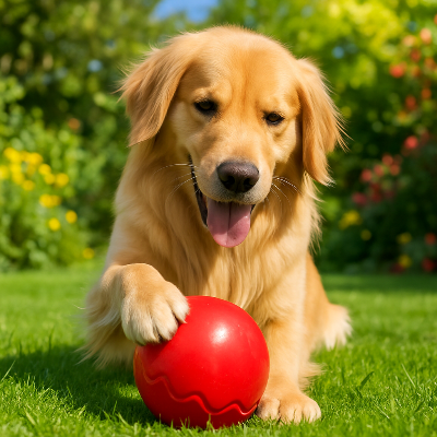 Balle pour chien ChewyChewer rouge, coucher brun chien