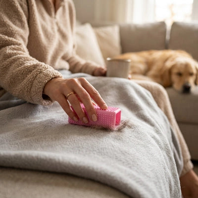 Brosse anti poil BrushReusable rose sofa femme chien