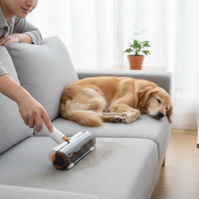 Brosse anti poil BrushReusableThe blanc sofa femme chien