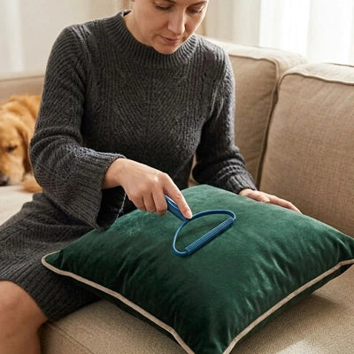Brosse anti poil FinallySpotless bleu, femme, coussin chien