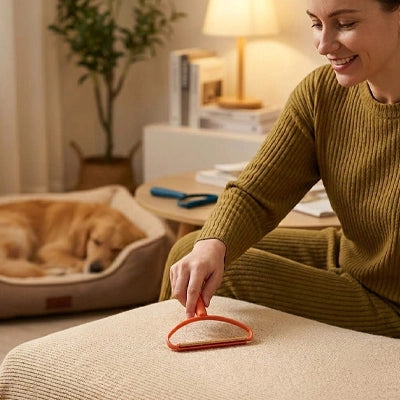 Brosse anti poil FinallySpotless orange femme lit chien