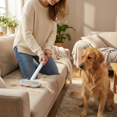 Brosse anti poil NonShedding blanc sofa assis chien