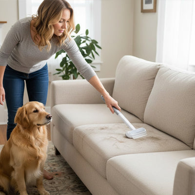 Brosse anti poil NonShedding blanc sofa debout chien