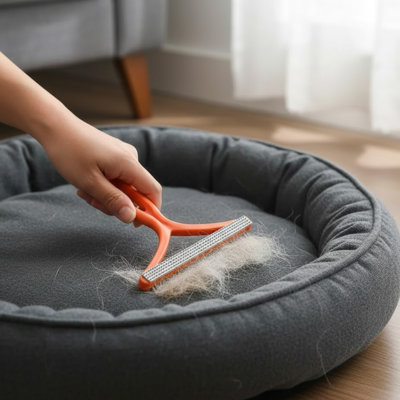 Brosse anti poil TheReusable orange petit coussin chien