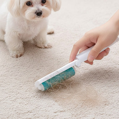 Brosse anti poil ThisBrushPet bleu, planche chien