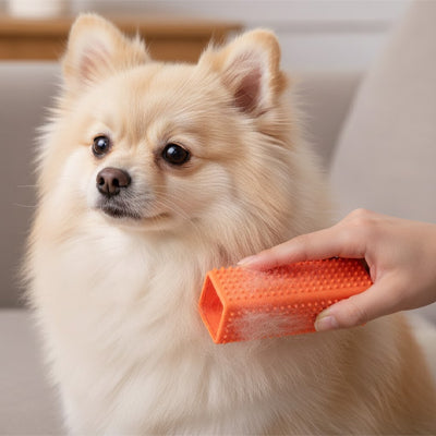 Brosse chien AntiNnoeudsPelageNet orange crème assis chien