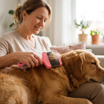 Brosse chien DeadHairRemoval rose coucher brun chien