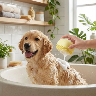 Brosse chien DelMelPoils jaune brun chien