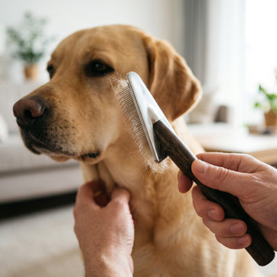 Brosse chien ExpertGrooming noir assis brun chien