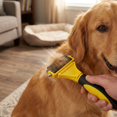 Brosse chien HighGlossFinish jaune assis brun chien