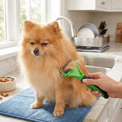 Brosse chien HighGlossFinish vert assis brun chien