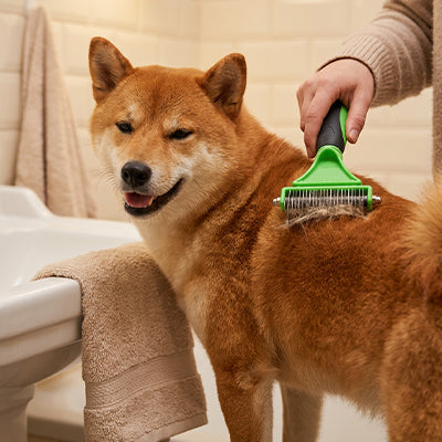 Brosse chien HighGlossFinish vert, debout brun chien