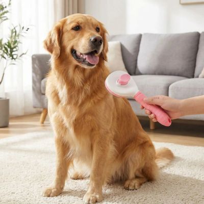 Brosse chien PremiumPro rose brun assis chien