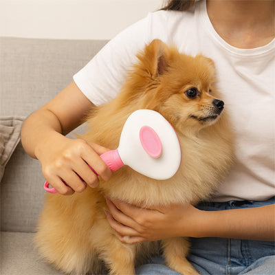 Brosse pour chien AgainstKnots rose assis brun chien