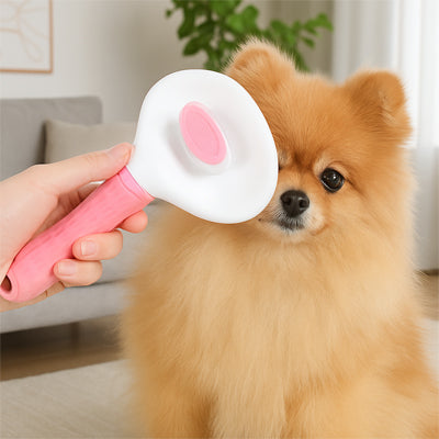 Brosse pour chien AgainstKnots rose brun assis chien