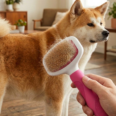 Brosse pour chien EasyCombing rose debout brun chien