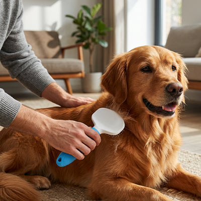 Brosse pour chien EasyDetangling bleu, coucher brun chien