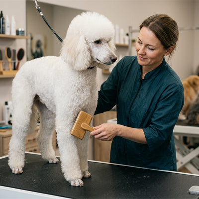Brosse pour chien GentleAntiKnots bois blanc debout chien