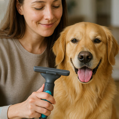 Brosse pour chien GentleCombing bleu assis brun chien