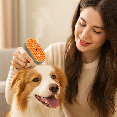 Brosse pour chien GlossyCoat beige orange assis blanc chien