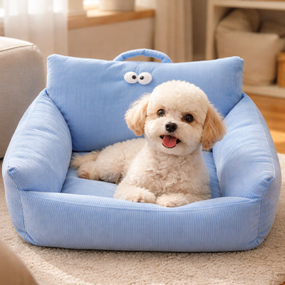 Canapé chien TheErgonomicPerfect bleu, couche blanc chien