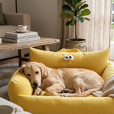 Canapé chien TheErgonomicPerfect jaune, couche brun chien