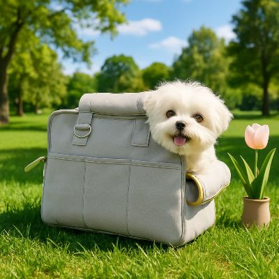 Chien sac de transport CarPets gris blanc, terrace, chien