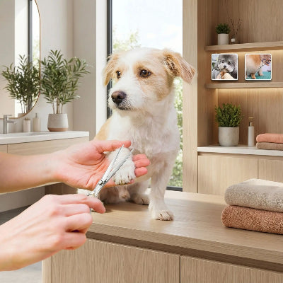 Ciseaux de toilettage pour chien Scissors brun coupé patte chien