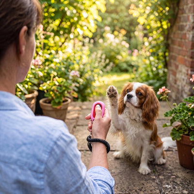 Clicker chien EffectiveTraining rose assis brun chien
