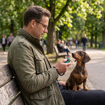 Clicker chien EffectiveTraining vert assis chien