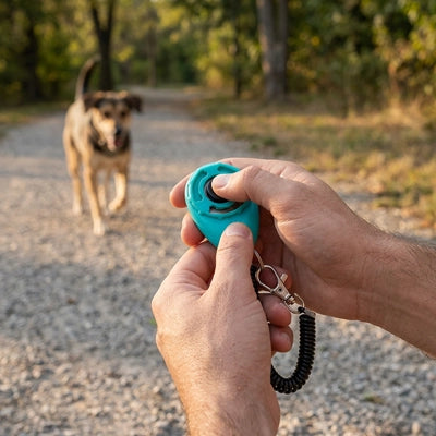 Clicker chien PositiveTraining bleu clair marche brun chien