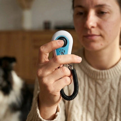 Clicker chien TheProfesTraining blanc assis chien