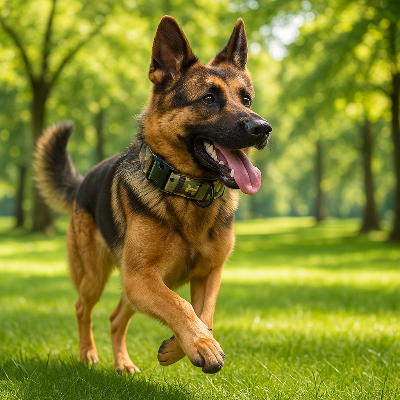 Collier chien cuir LeatherCollar camouflage courir chien