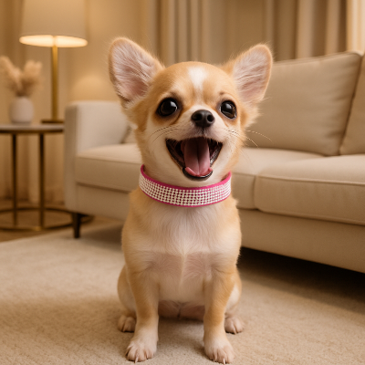 Collier cuir chien DogCollars rose assis chien