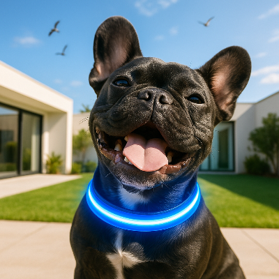 Collier lumineux chien LightCollar bleu extérieur chien