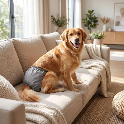Couche pour chien DogMattress gris assis sofa chien