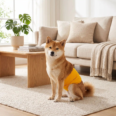 Couche pour chien DogMattress orange assis salon chien