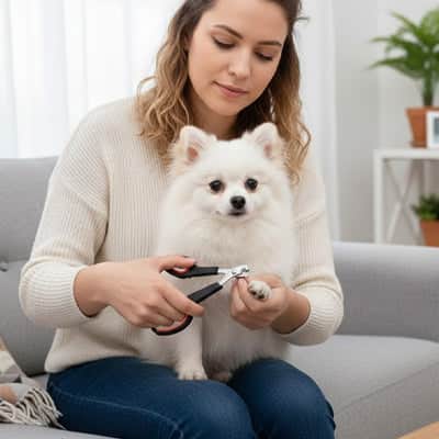 Coupe griffe chien AndSecurity noir assis blanc chien