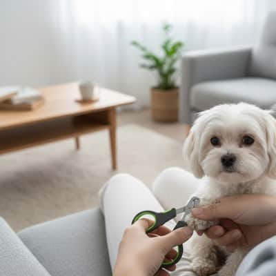 Coupe griffe chien TheExperienced noir assis blanc chien
